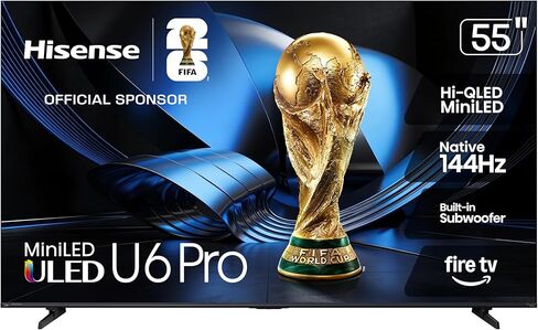 Hisense 75" U6 Pro Series Mini‑LED 4K UHD HDR Gaming AI Smart Fire TV (75U6SF Pro, 2026 New) – Hi-QLED, Native 144Hz, Motion Rate 480, Dolby Vision IQ,· Atmos, HDR10+, Glare-Free, Alexa+ in Saudi Arabia