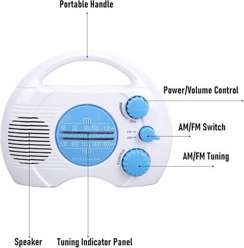 GOWENIC Shower Radio, Portable AM FM Radio with Electronic Tuning and Built in Speaker for Bathroom Beach Camping, 3 AA Battery Powered in Saudi Arabia