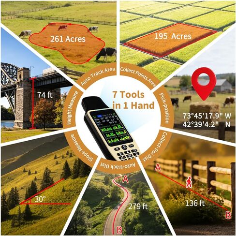 ZL660 Land Surveying Equipment, Intuitive Operation Handheld GPS for Surveying with 6 Satellites, 3.2" Color Screen,7 Methods for Measuring Land Area, Distance,Slope and Save Coordinates Point in Saudi Arabia