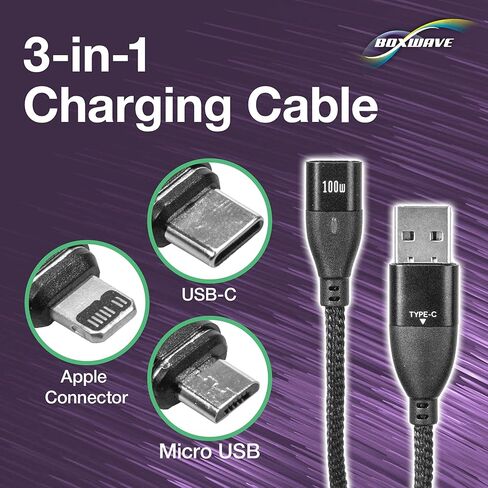 كابل BoxWave متوافق مع Oxiline Pressure X Pro - كابل MagnetoSnap PD AllCharge (100 واط)، شحن مغناطيسي مضفر USB من النوع C Micro - أسود نفاث in Kuwait