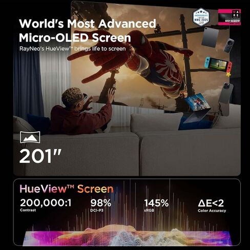 نظارات RayNeo Air 3s AR/XR، 201 بوصة عند 6 أمتار، شاشة HueView FHD 120 هرتز، نظارات ألعاب فيديو AR محمولة لأجهزة iPhone 17/16/15، Android، Mac، Switch، PS5، Steam Deck - 3S-Silver in Kuwait