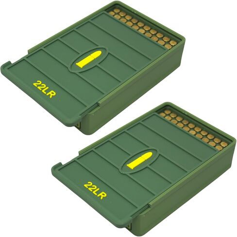 صندوق ذخيرة 22LR 100 مستدير (عبوتان) منظم حقيبة تخزين ذخيرة قابلة للتكديس لذخيرة بندقية طويلة .22 مع غطاء آمن - حامل ذخيرة متين مصنوع في الولايات المتحدة الأمريكية in Kuwait