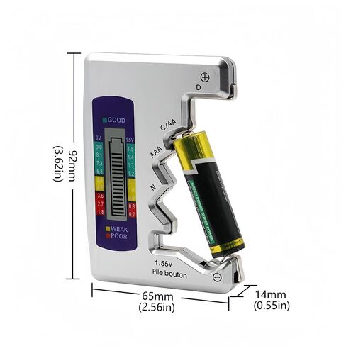 Battery Tester with LCD Display Universal Battery Checker for AA AAA C D 9V 6F22 1.5V(LR44) Button Cell Batteries, Small Volt Checker for All Batteries, Silver in Saudi Arabia
