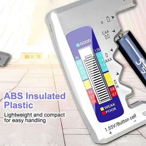 Battery Tester with LCD Display Universal Battery Checker for AA AAA C D 9V 6F22 1.5V(LR44) Button Cell Batteries, Small Volt Checker for All Batteries, Silver in Saudi Arabia
