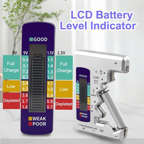 Battery Tester with LCD Display Universal Battery Checker for AA AAA C D 9V 6F22 1.5V(LR44) Button Cell Batteries, Small Volt Checker for All Batteries, Silver in Saudi Arabia