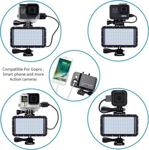 Suptig 60 LED Video Light with 5200mAh Portable Charger Portable Lighting Compatible for Gopro Hero 12, Hero 11/10/9/8/7/6/5/4/3/3+/Gopro Max, Fusion, DJI osmo Insta 360 ace pro, Waterproof 164ft in Saudi Arabia