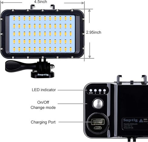 Suptig 60 LED Video Light with 5200mAh Portable Charger Portable Lighting Compatible for Gopro Hero 12, Hero 11/10/9/8/7/6/5/4/3/3+/Gopro Max, Fusion, DJI osmo Insta 360 ace pro, Waterproof 164ft in Saudi Arabia