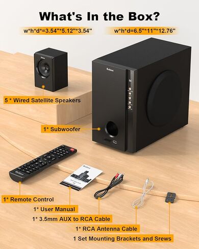 Bobtot Home Theater Systems Surround Sound System, 5.1 Wired Stereo Sound Speakers, 5.25 inch Subwoofer 600 Watts Peak Power Deep Bass Audio Stereo with FM Radio Bluetooth AUX DVD USB SD Input in Saudi Arabia
