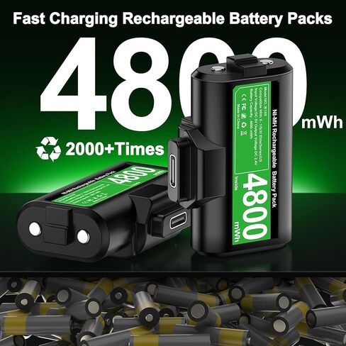 Rechargeable Battery Pack for Xbox Series X|S/One/Elite with 4 Battery Covers & Charge Cable, Fast Charging, Long Lasting, Black in Saudi Arabia