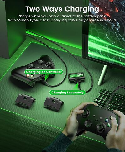 Rechargeable Battery Pack for Xbox Series X|S/One/Elite with 4 Battery Covers & Charge Cable, Fast Charging, Long Lasting, Black in Saudi Arabia
