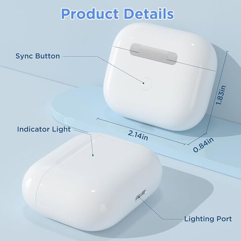 حافظة شحن بديلة للجيل الثالث من AirPods، متوافقة فقط مع علبة الشحن من الجيل الثالث من AirPod (ليست Pro 3)، مع زر مزامنة الأسنان الزرقاء، بدون سماعات أذن (منفذ على شكل حرف L) in Saudi Arabia