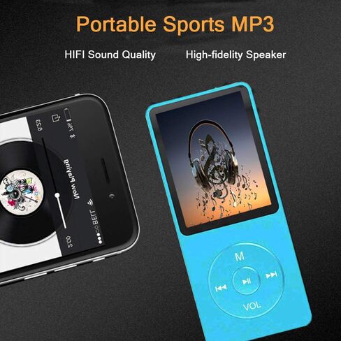 مشغل MP3، مشغل موسيقى مع بطاقة Micro SD سعة 16 جيجابايت، مكبر صوت مدمج/صور/تشغيل فيديو/راديو FM/مسجل صوت/قارئ الكتب الإلكترونية، يدعم حتى 128 جيجابايت (أزرق داكن) in Kuwait