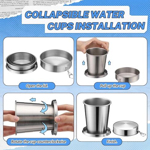 2 Pack 304 Stainless Steel Collapsible Cup 16 oz Folding Travel Cup with Lid and Keychain, Reusable Packable Camp Mug for Camping, Hiking, Picnic, Travel & Everyday Use in Saudi Arabia