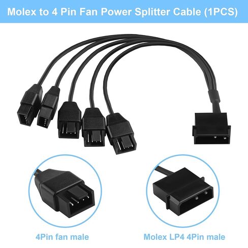 Molex to 4 Pin Fan Cable 12V Full Speed PC Fan Power Splitter, Dual 4-Pin Adapter for ATX PSU Case Cooling 30cm/11.8 (1 to 5) in Saudi Arabia