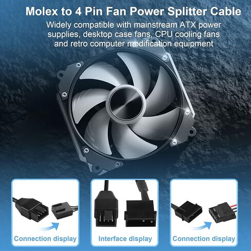 Molex to 4 Pin Fan Cable 12V Full Speed PC Fan Power Splitter, Dual 4-Pin Adapter for ATX PSU Case Cooling 30cm/11.8 (1 to 5) in Saudi Arabia