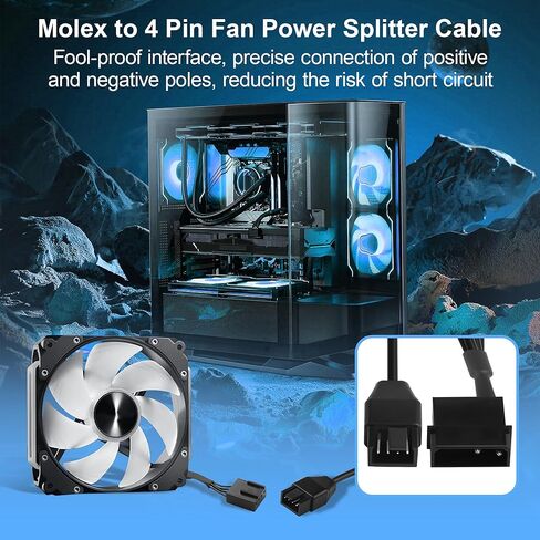 Molex to 4 Pin Fan Cable 12V Full Speed PC Fan Power Splitter, Dual 4-Pin Adapter for ATX PSU Case Cooling 30cm/11.8 (1 to 5) in Saudi Arabia
