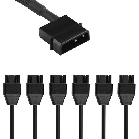 Molex to 4 Pin Fan Cable 12V Full Speed PC Fan Power Splitter, 6PCS 4-Pin Adapter for ATX PSU Case Cooling 30cm/11.8in (1 to 6) in Saudi Arabia