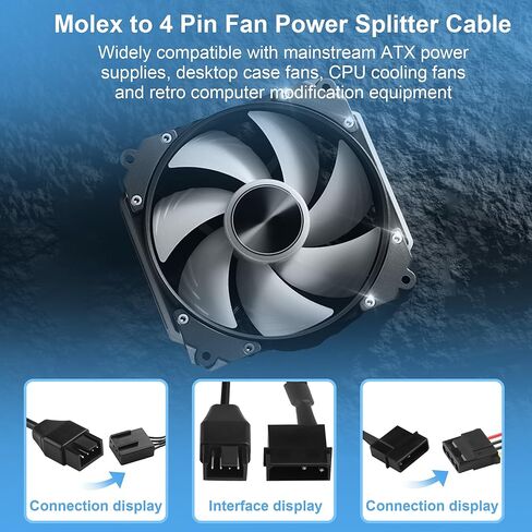 Molex to 4 Pin Fan Cable 12V Full Speed PC Fan Power Splitter, 6PCS 4-Pin Adapter for ATX PSU Case Cooling 30cm/11.8in (1 to 6) in Saudi Arabia
