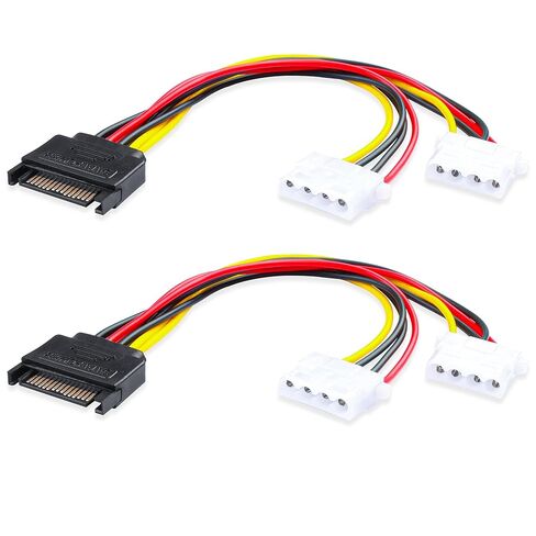 15-pin SATA to 4-pin IDE Molex (Type D) Y-Splitter Adapter Cable, 1-to-2 Splitter, 18 AWG, 20 cm, Compatible with Hard Drives, Optical Drives, and Fans(Pack of 2) in Saudi Arabia