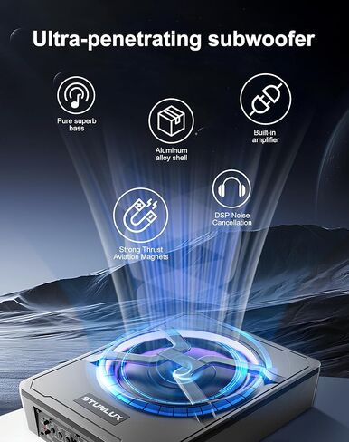 10 Inch 1200W Under Seat Car Subwoofer,Full Cast Aluminum Under Seat Powered Subwoofer,Built-in Amp & APP LED Light Control,12V Universal Vehicle Subwoofer Full Installation Kit with Gift Box. in Saudi Arabia