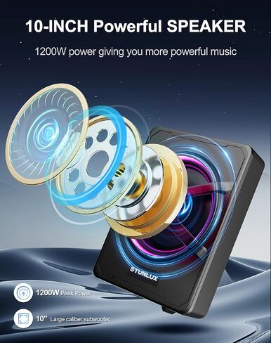 10 Inch 1200W Under Seat Car Subwoofer,Full Cast Aluminum Under Seat Powered Subwoofer,Built-in Amp & APP LED Light Control,12V Universal Vehicle Subwoofer Full Installation Kit with Gift Box. in Saudi Arabia