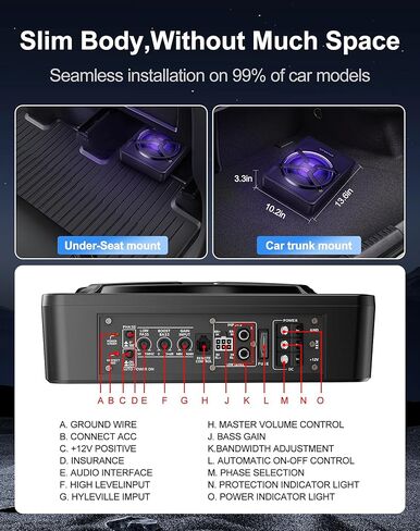 10 Inch 1200W Under Seat Car Subwoofer,Full Cast Aluminum Under Seat Powered Subwoofer,Built-in Amp & APP LED Light Control,12V Universal Vehicle Subwoofer Full Installation Kit with Gift Box. in Saudi Arabia