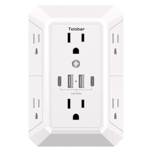 واقي التيار الكهربائي متعدد المقابس - موسع منفذ تيوبار مع 6 منافذ و4 منافذ USB (2 USB-C)، مقسم مخرج للمنزل والمكتب وأساسيات غرفة النوم، ETL، أبيض in Kuwait