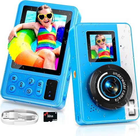 Maxmango D70 4K Underwater Digital Camera - 48MP 10FT Waterproof Camera for Snorkeling - Dual Screen Selfie Compact Floatable Camera with 32GB Card - Point and Shoot Digital Cam 1200mAh Battery -Blue in Saudi Arabia