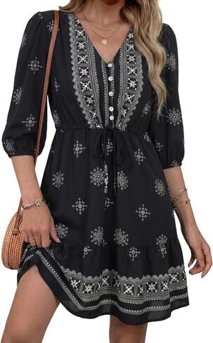 BLENCOT Spring Dresses for Women 2026 Casual Nursing Button Down Boho V Neck Long Sleeve Swing Breastfeeding Mini Dress in Saudi Arabia