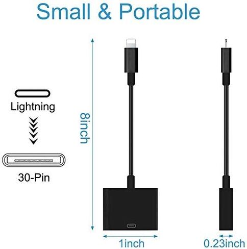 rosyclo Lightning to 30-Pin Adapter, MFi Certified 8-Pin Male to 30 Pin Female Output Cable Converter Charging Cord Connector Compatible iPhone 12/11/X/8/7/6/5/iPad/iPod Black (No Audio) in Saudi Arabia