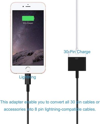 rosyclo Lightning to 30-Pin Adapter, MFi Certified 8-Pin Male to 30 Pin Female Output Cable Converter Charging Cord Connector Compatible iPhone 12/11/X/8/7/6/5/iPad/iPod Black (No Audio) in Saudi Arabia