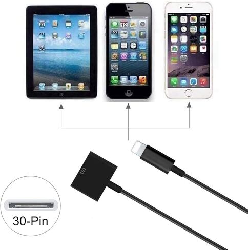 rosyclo Lightning to 30-Pin Adapter, MFi Certified 8-Pin Male to 30 Pin Female Output Cable Converter Charging Cord Connector Compatible iPhone 12/11/X/8/7/6/5/iPad/iPod Black (No Audio) in Saudi Arabia