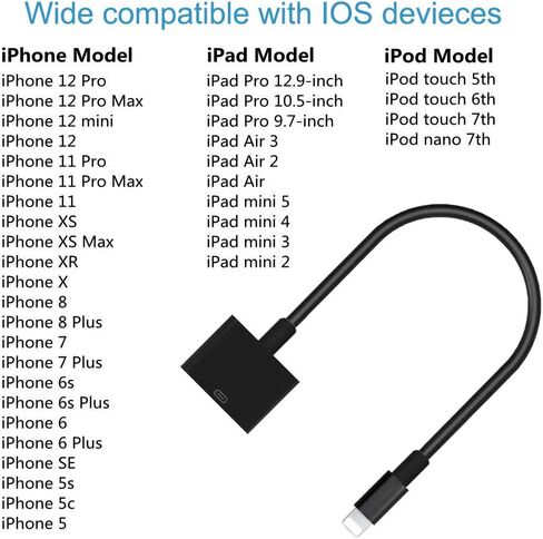 rosyclo Lightning to 30-Pin Adapter, MFi Certified 8-Pin Male to 30 Pin Female Output Cable Converter Charging Cord Connector Compatible iPhone 12/11/X/8/7/6/5/iPad/iPod Black (No Audio) in Saudi Arabia