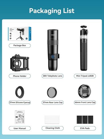 عدسة MIAO LAB 30X Telephoto، عدسة هاتف مقربة عالية الدقة عالية الدقة مع حامل ثلاثي قابل للتعديل ومشبك هاتف عالمي، مرفق عدسة هاتف لسلسلة iPhone 17/16/15/14/13، Android ومعظم الهواتف الذكية in Kuwait