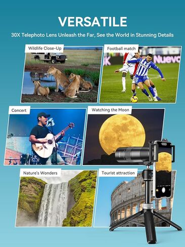MIAO LAB 30X Telephoto Lens, High Power HD Telephoto Phone Lens with Adjustable Tripod and Universal Phone Clip, Phone Lens Attachment for iPhone 17/16/15/14/13 Series, Android and Most Smartphone in Saudi Arabia