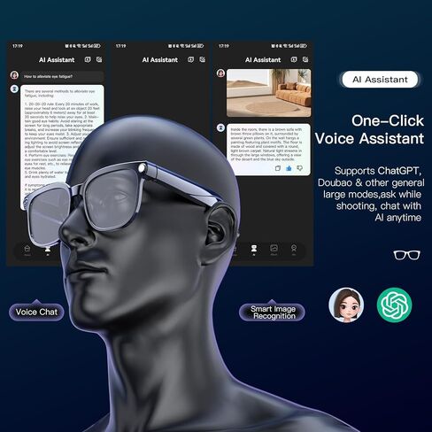 نظارات ذكية مع كاميرا، نظارات تسجيل فيديو وصور بدقة 4K HD مع صوت، مساعد AI ChatGPT، نظارات شمسية لكاميرا بلوتوث للترجمة في الوقت الحقيقي، نظارات ذكية للتحكم الصوتي للرجال والنساء in Kuwait