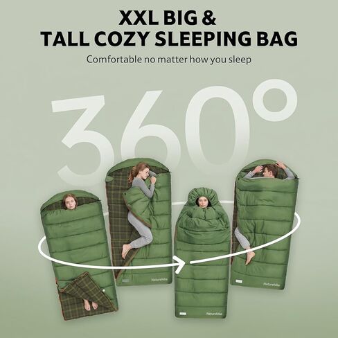 حقيبة نوم كبيرة وطويلة من الفانيلا من Naturehike للبالغين، حقيبة نوم بحجم XXL لجميع المواسم، أكياس نوم قابلة للغسل في الغسالة للتخييم والمشي لمسافات طويلة والصيد، تتضمن كيس ضغط in Saudi Arabia