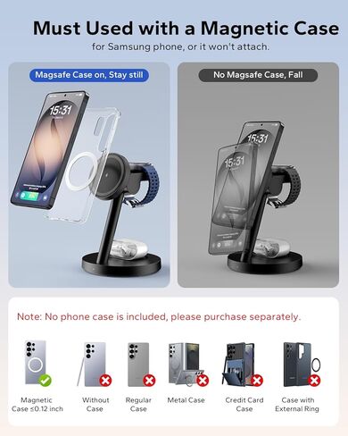KPON for Samsung 3 in 1 Charging Station, Magnetic Wireless Charger Stand for MagSafe for Samsung Galaxy S26 Ultra/S25/Z Fold7/Flip7, Phone Watch Charger Dock for Galaxy Watch Ultra/8/7 and Buds in Saudi Arabia