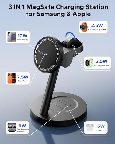 KPON for Samsung 3 in 1 Charging Station, Magnetic Wireless Charger Stand for MagSafe for Samsung Galaxy S26 Ultra/S25/Z Fold7/Flip7, Phone Watch Charger Dock for Galaxy Watch Ultra/8/7 and Buds in Saudi Arabia