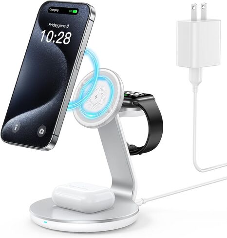 محطة شحن HERRBOLAI 3 في 1 متوافقة مع حامل شاحن لاسلكي Magsafe لهاتف iPhone 17 16 15 14 13 12 محطة شحن لاسلكية لأجهزة AirPods حامل شحن لاسلكي لسلسلة iWatch in Saudi Arabia