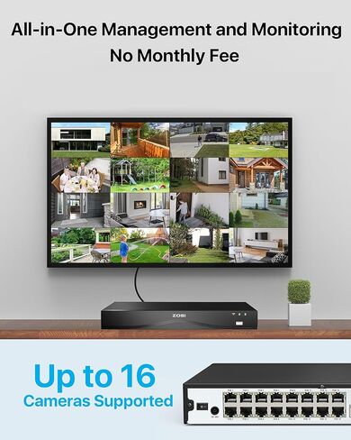 ZOSI 4K Network Video Recorder, 32 Channel 16-Port 8MP Dual-Disk Backup PoE NVR Surveillance System, Only Compatible with ZOSI 4K/8MP/5MP/4MP/3MP PoE Security Camera - No HDD Included in Saudi Arabia
