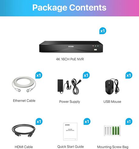 ZOSI 4K Network Video Recorder, 32 Channel 16-Port 8MP Dual-Disk Backup PoE NVR Surveillance System, Only Compatible with ZOSI 4K/8MP/5MP/4MP/3MP PoE Security Camera - No HDD Included in Saudi Arabia