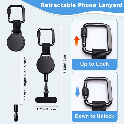 Anti-Theft Phone Tether, Retractable Phone Lanyard with Steel Cable, Locking Carabiner & 360° Swivel, Universal Phone Tether Tab for Outdoor Hiking Skiing Travel in Kuwait
