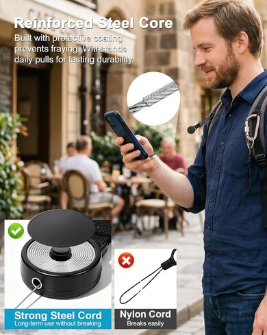 حبل هاتف مضاد للسرقة من SUPBEE - حبل هاتف من سلك فولاذي قابل للسحب مع حلقة قفل وعلامة تبويب دوارة 360 درجة - حزام الهاتف الخلوي للمشي لمسافات طويلة والتزلج والسفر وصيد الأسماك والمغامرات الخارجية in Saudi Arabia