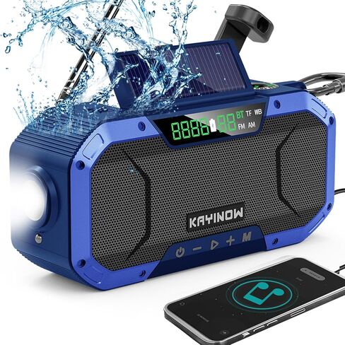 Hand Crank Solar Power Emergency Radio with Waterproof Bluetooth Speaker,Portable AM FM NOAA Weather Radio,5000mAh/18500mWh Rechargeable, Phone Charger,Flashlight,SOS,Survival Storm Camping in Saudi Arabia