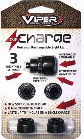 Viper Archery - The Charge - ضوء القوس القابل لإعادة الشحن | مؤقت إيقاف تلقائي مدمج لمدة 15 دقيقة + شحن Micro USB | ملاءمة عالمية، 3 مستويات سطوع، مقاومة للماء in Kuwait