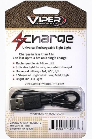 Viper Archery - The Charge - ضوء القوس القابل لإعادة الشحن | مؤقت إيقاف تلقائي مدمج لمدة 15 دقيقة + شحن Micro USB | ملاءمة عالمية، 3 مستويات سطوع، مقاومة للماء in Kuwait