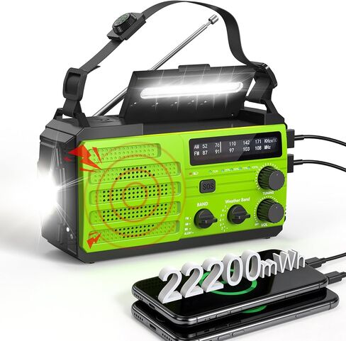 Emergency Weather Radio, 22200mWh Hand Crank Emergency Radio with NOAA/AM/FM, Dual USB Output for Family, 3-Mode Flashlight & SOS Alarm, Portable Solar Crank Radio for Emergency Supplies Survival Gear in Saudi Arabia