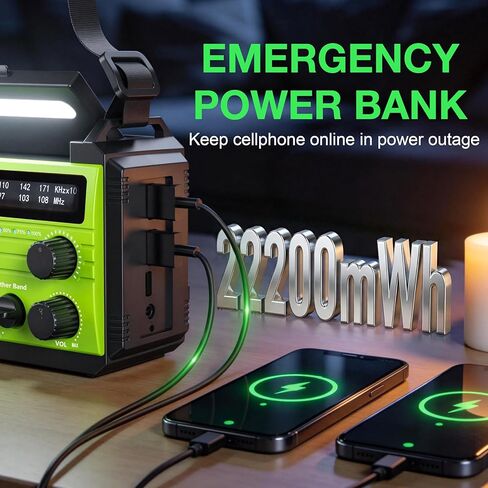 Emergency Weather Radio, 22200mWh Hand Crank Emergency Radio with NOAA/AM/FM, Dual USB Output for Family, 3-Mode Flashlight & SOS Alarm, Portable Solar Crank Radio for Emergency Supplies Survival Gear in Saudi Arabia