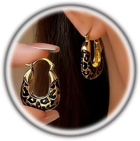 Leopard Hoop Earrings for Women Chunky Cheetah Print Huggie Earring Vintage Gold Statement Drop Earrings Personalized Jewelry Accessories Gifts in Saudi Arabia